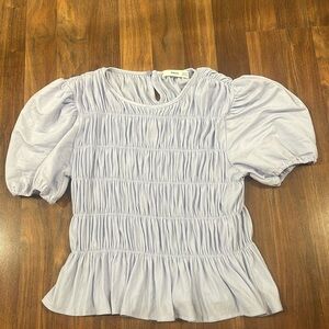 Mango light blue ruched shirt.